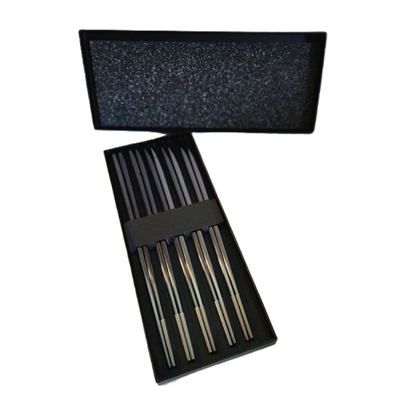 Metal Chopsticks Reusable Titanium Plated Stainless Steel 9.5” Set of 5 - Picture 4 of 8